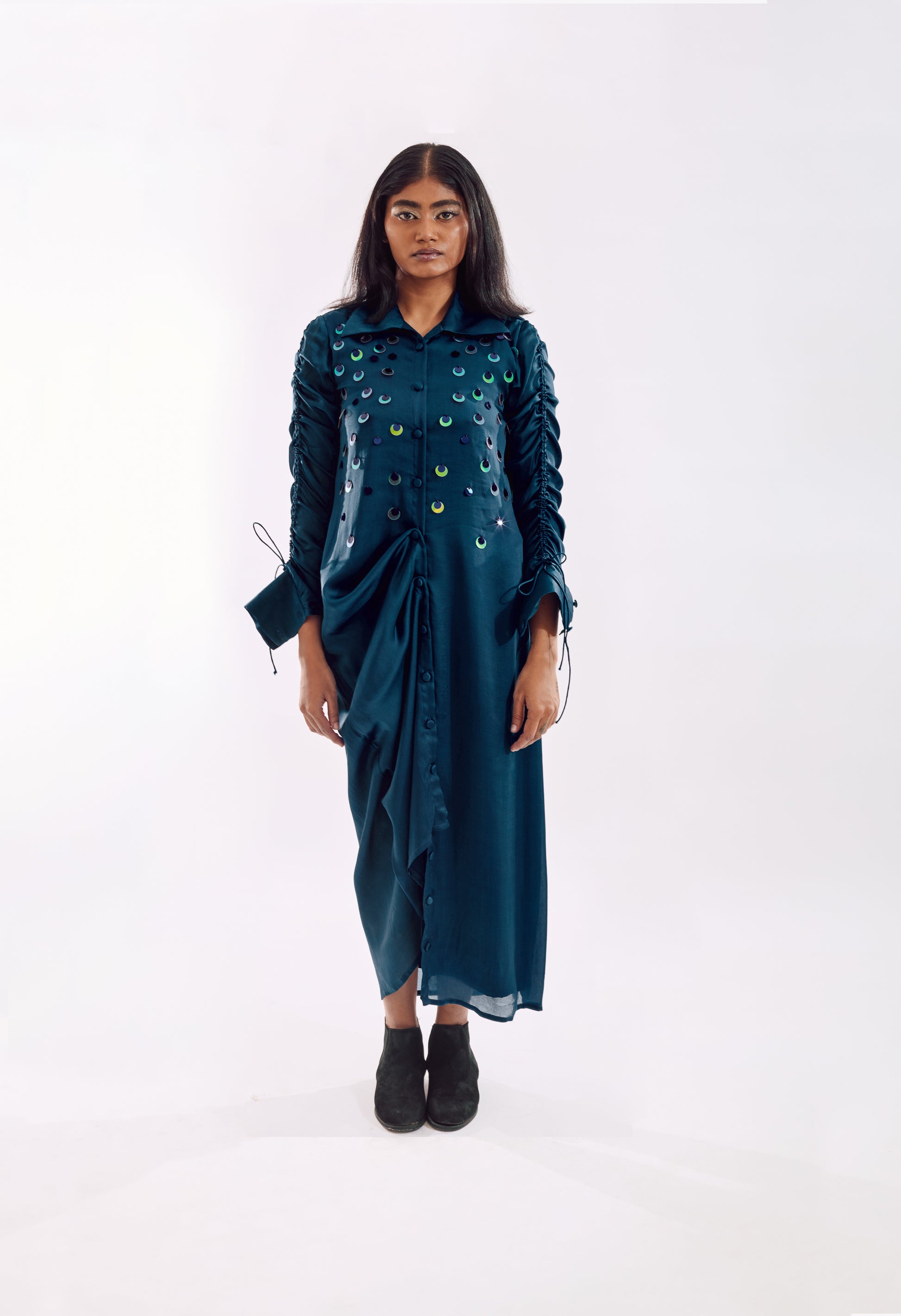 Blue Draped_Sequin_Dress