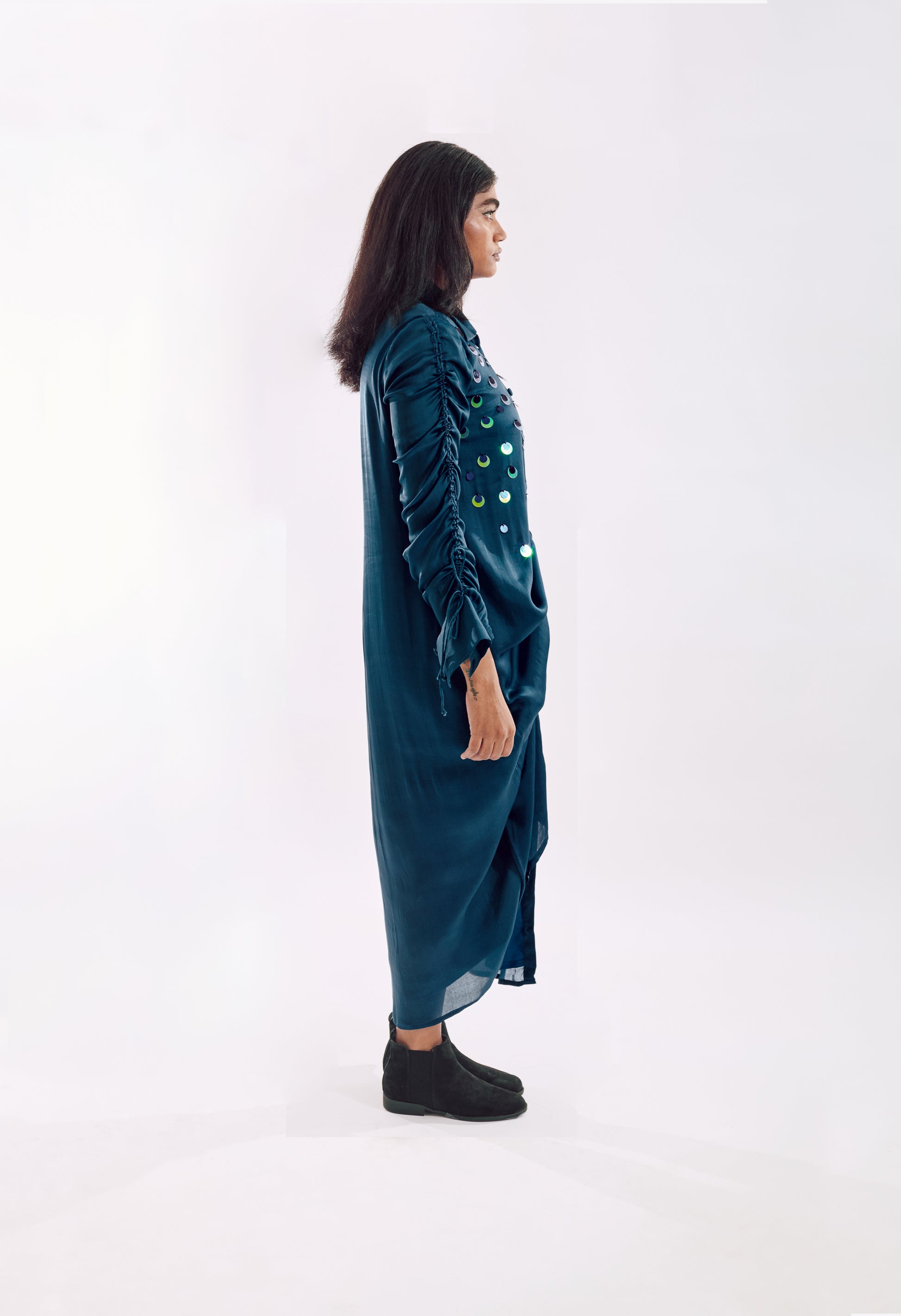 Blue Draped_Sequin_Dress side