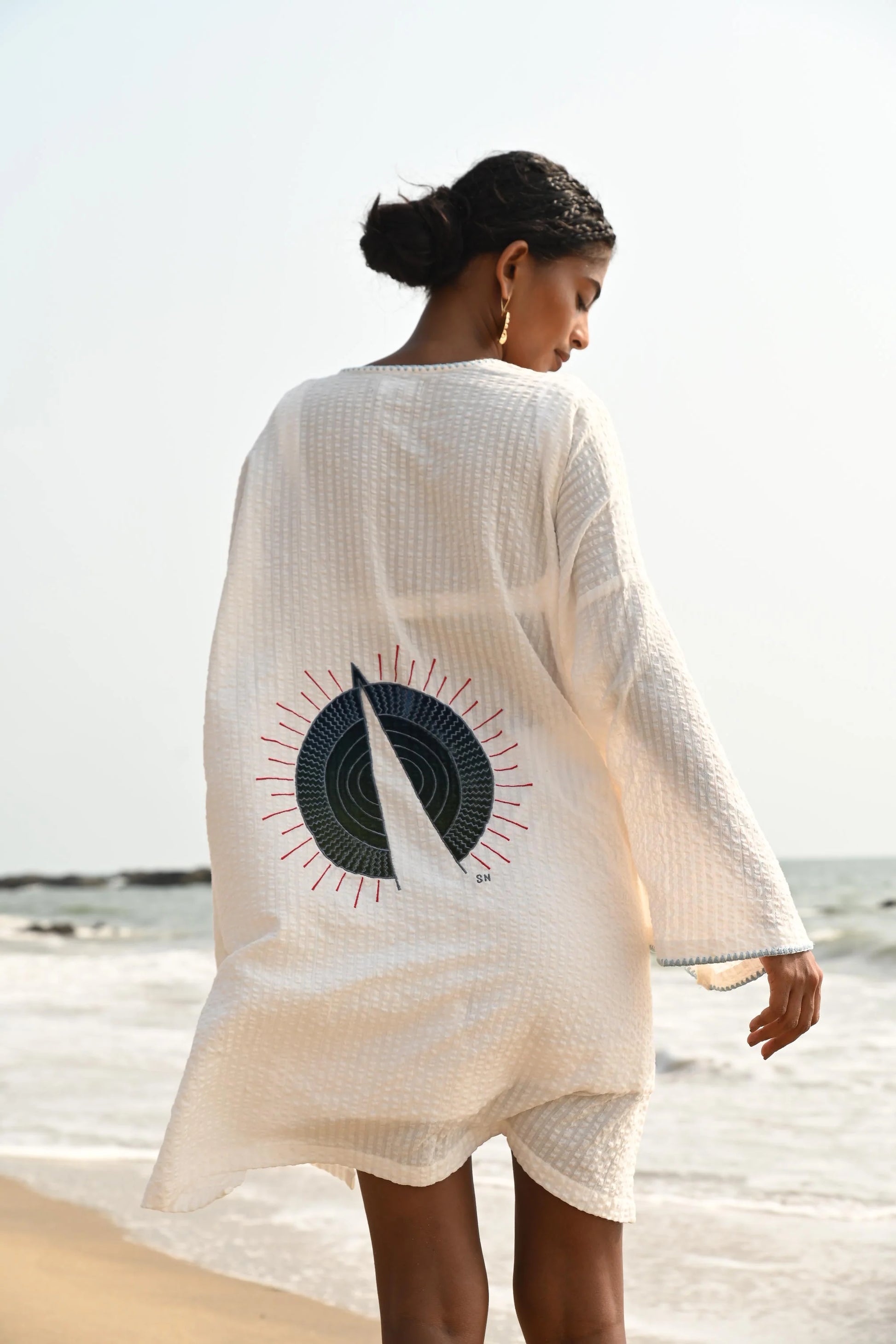 blue cotton overlay jacket | beach coverall | summer outfit