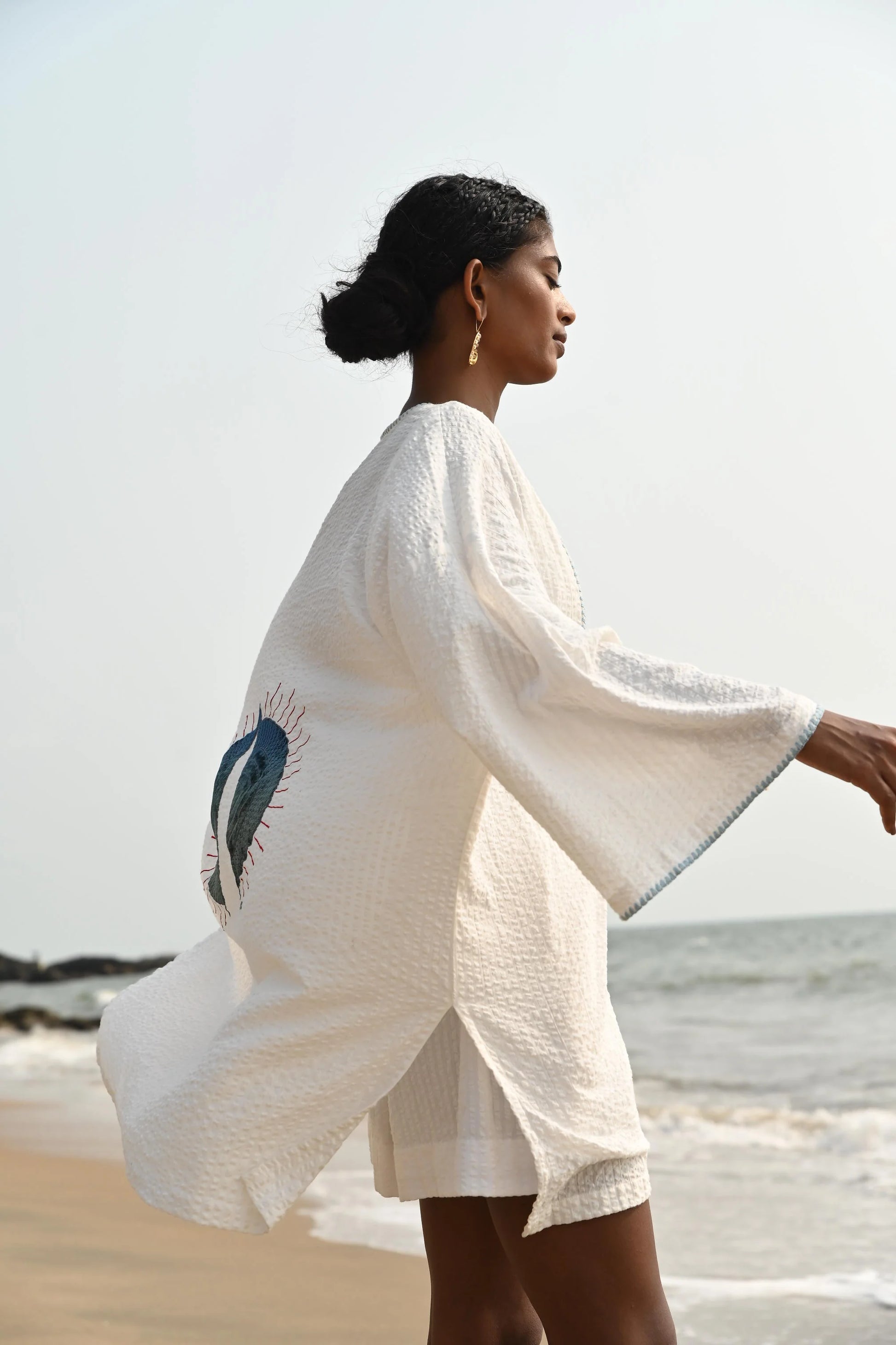 blue cotton overlay jacket | beach coverall | summer outfit