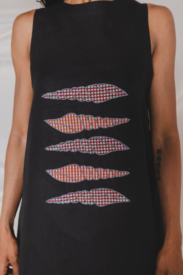 Black Mini Dress | Linen | Summer | Appliqué