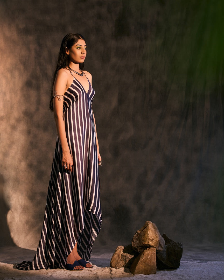 blue strappy maxi dress | silk