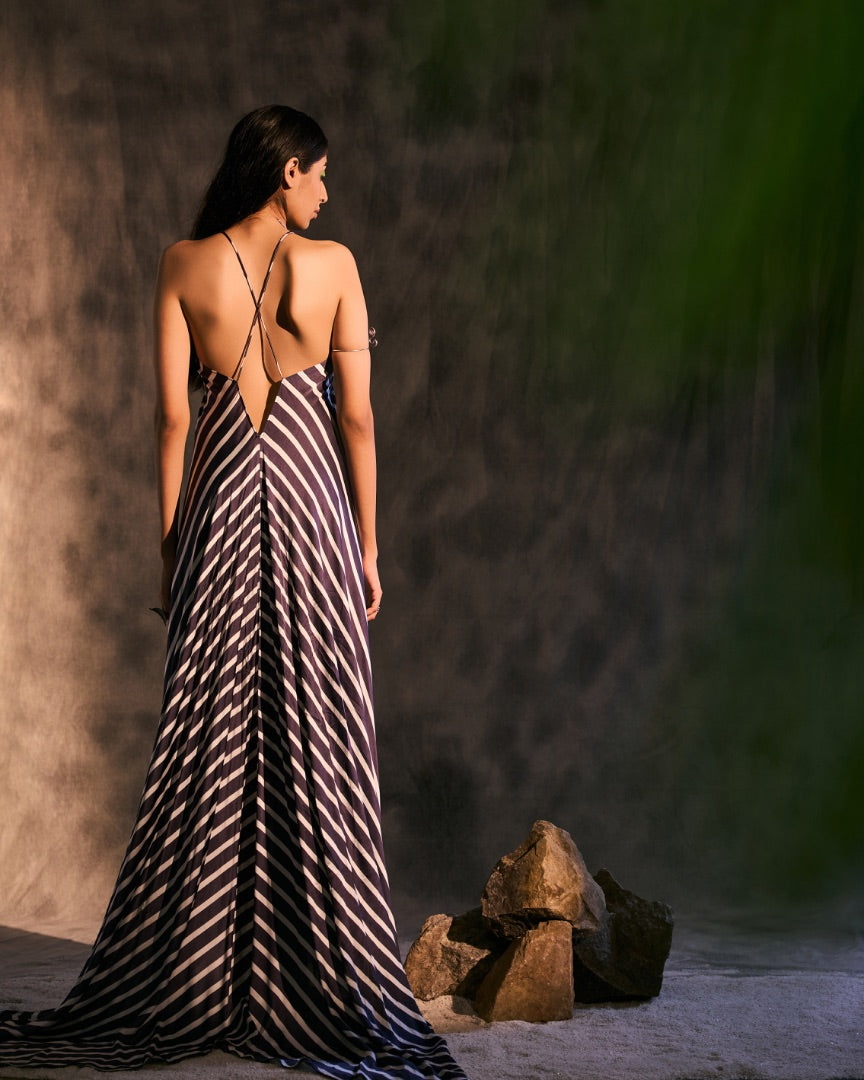 blue strappy maxi dress | silk