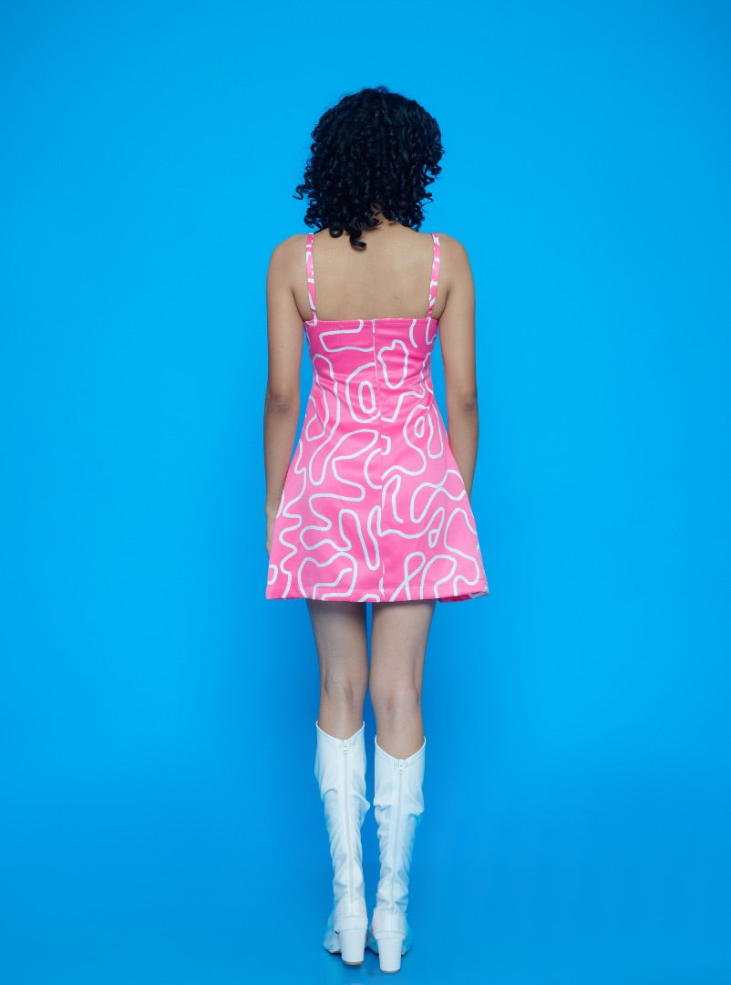satin | pink | printed mini dress | halter neck