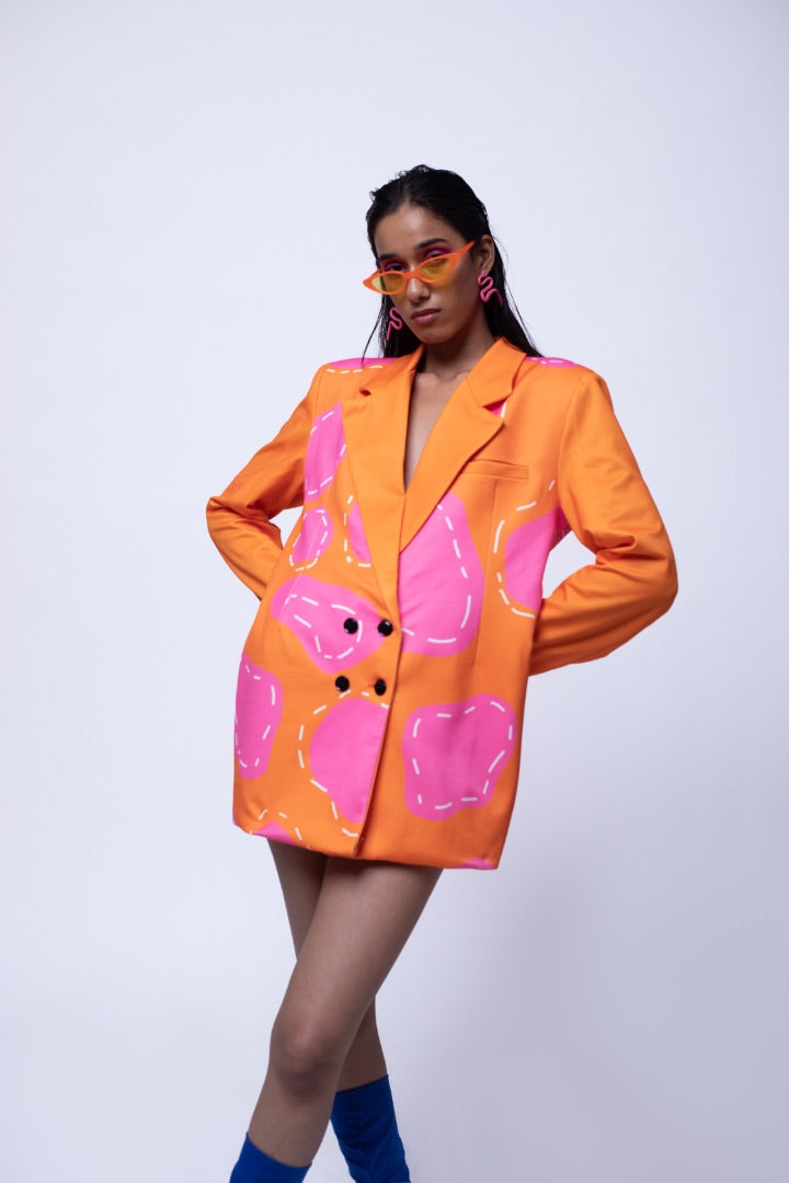 orange blazer dress | printed | polyester