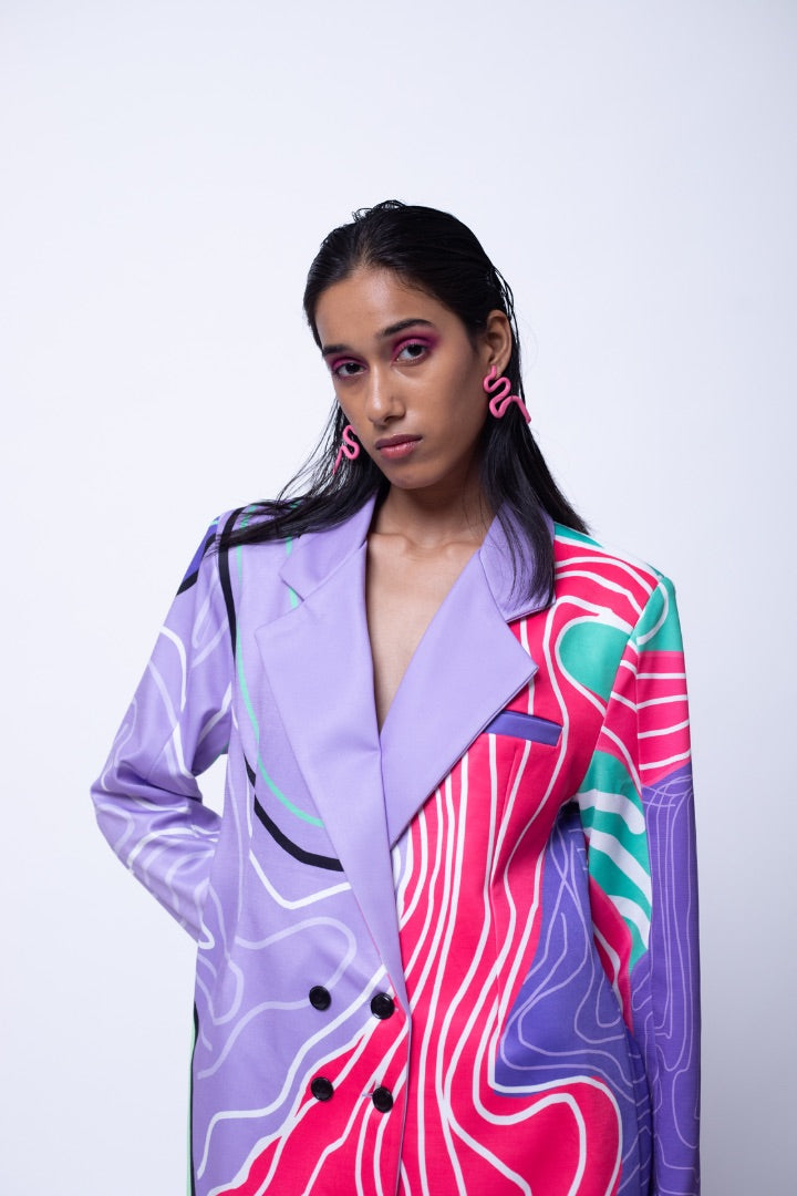 purple | blazer dress | printed