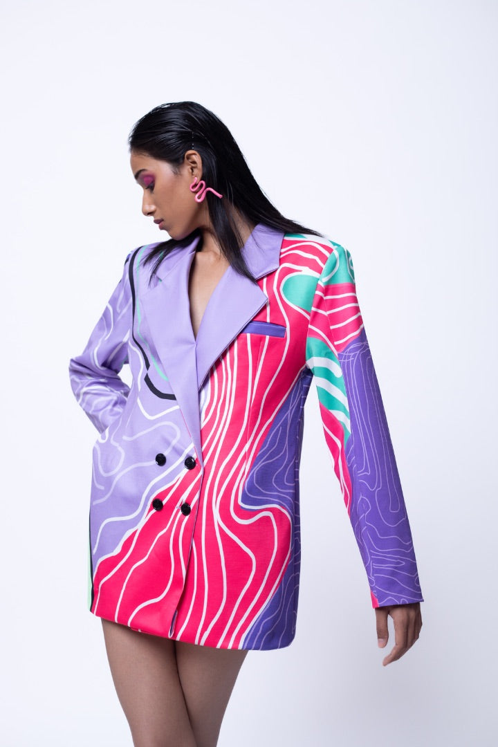 purple | blazer dress | printed