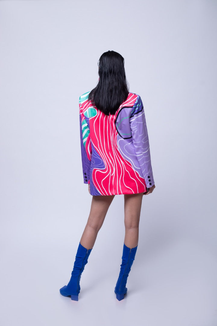 purple | blazer dress | printed