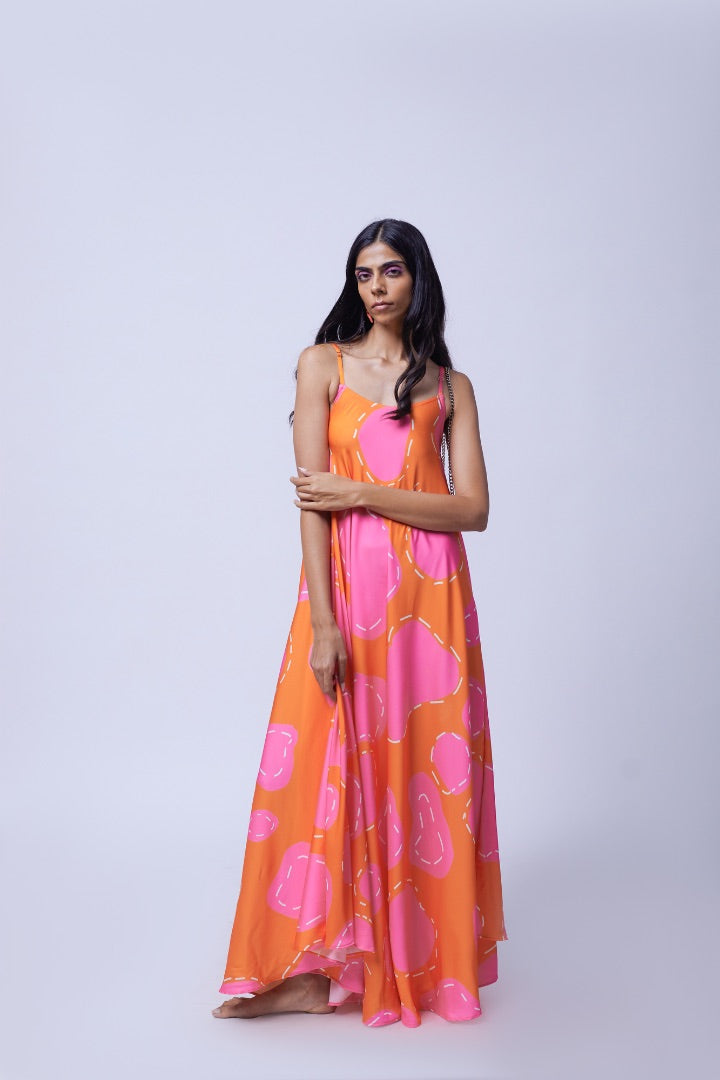 Pink Maxi Dress \ printed | satin