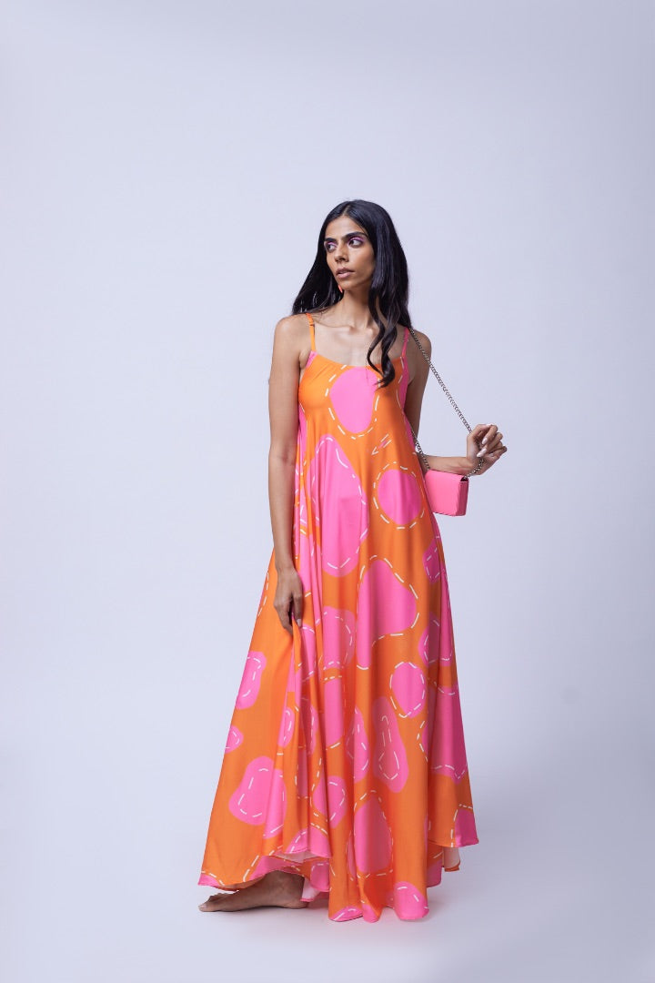 Pink Maxi Dress \ printed | satin