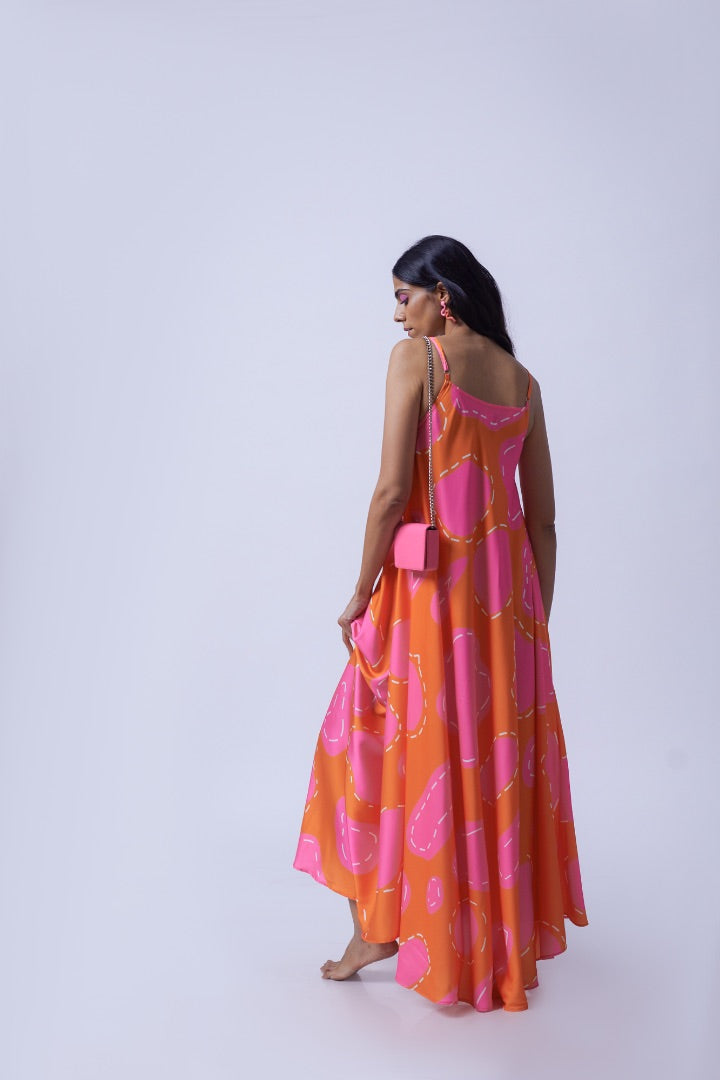 Pink Maxi Dress \ printed | satin