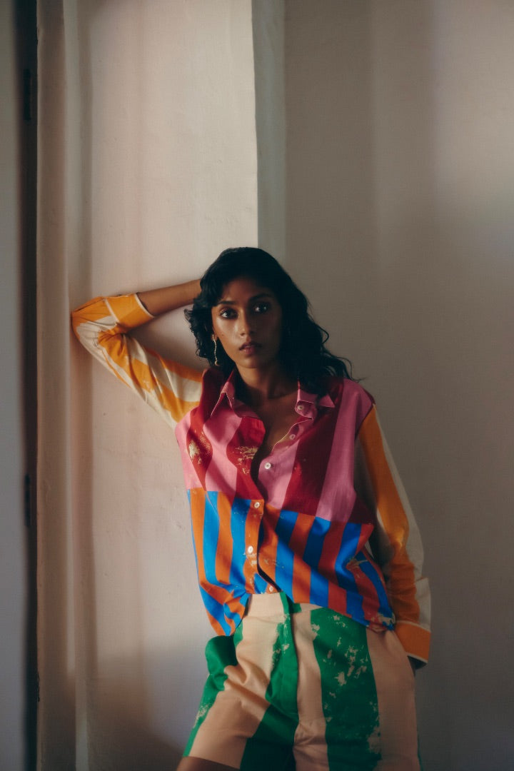 Long Beach Shirt and Shorts Co-ord Set \ summer | multicoloured | cotton