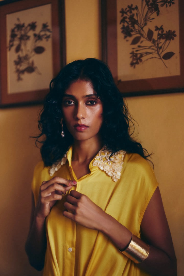 Yellow & Blue Knot Dress | Vegan Silk | Hand Embroidery