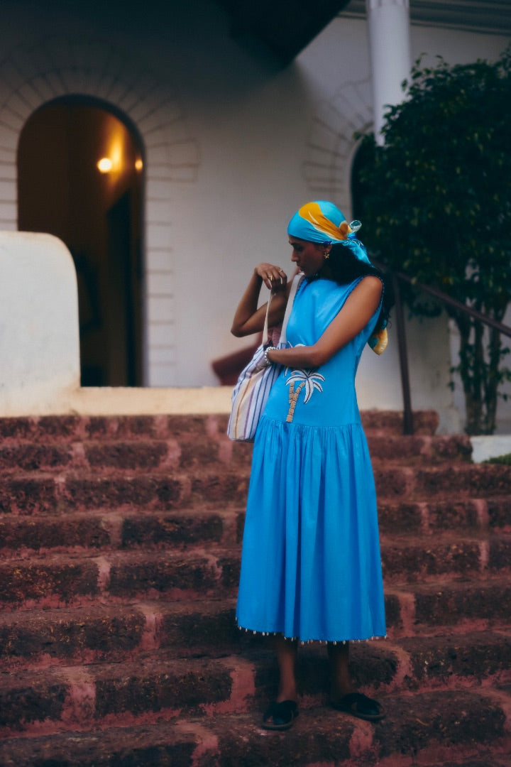 Blue Printed Long Dress | cotton | summer | spring | travel | resort
