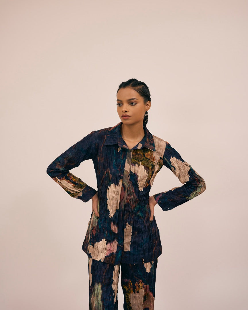 multicoloured co-ord set | silk | printed | modest
