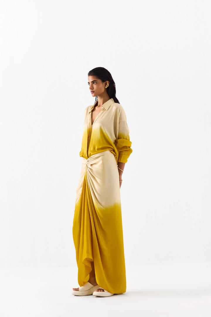Mustard Shirt Draped Dress | tie-dye | summer | beach | beige | leheriya