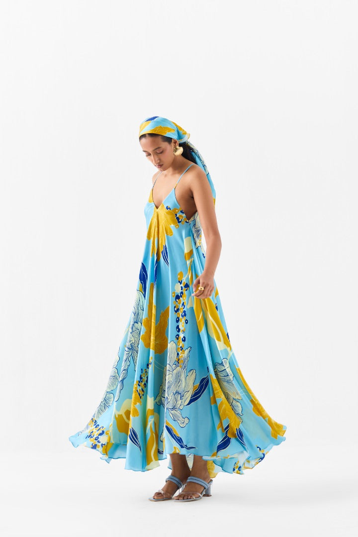 Blue Rose Strappy Dress \ printed | silk | summer | beach | resort