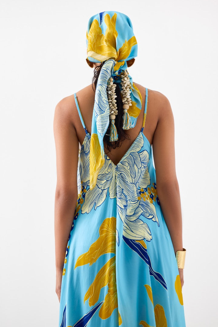 Blue Rose Strappy Dress \ printed | silk | summer | beach | resort