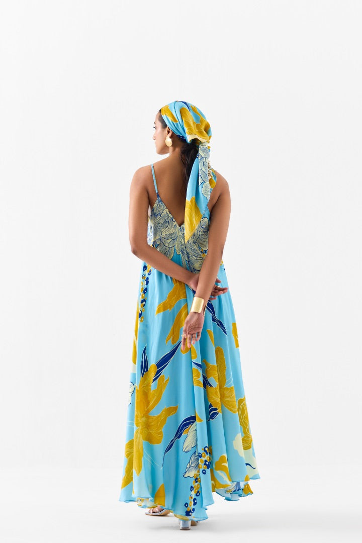 Blue Rose Strappy Dress \ printed | silk | summer | beach | resort