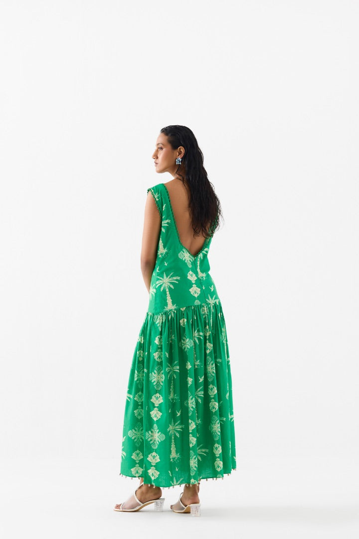 Green Printed Long Dress | cotton | summer | spring | travel | resort
