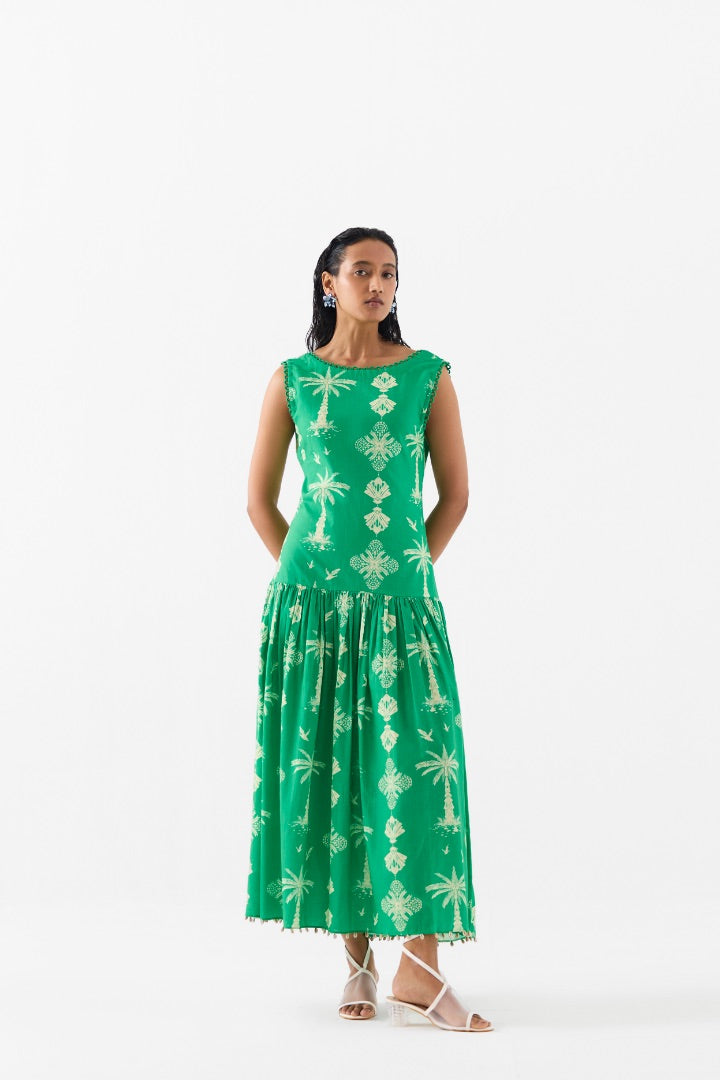 Green Printed Long Dress | cotton | summer | spring | travel | resort