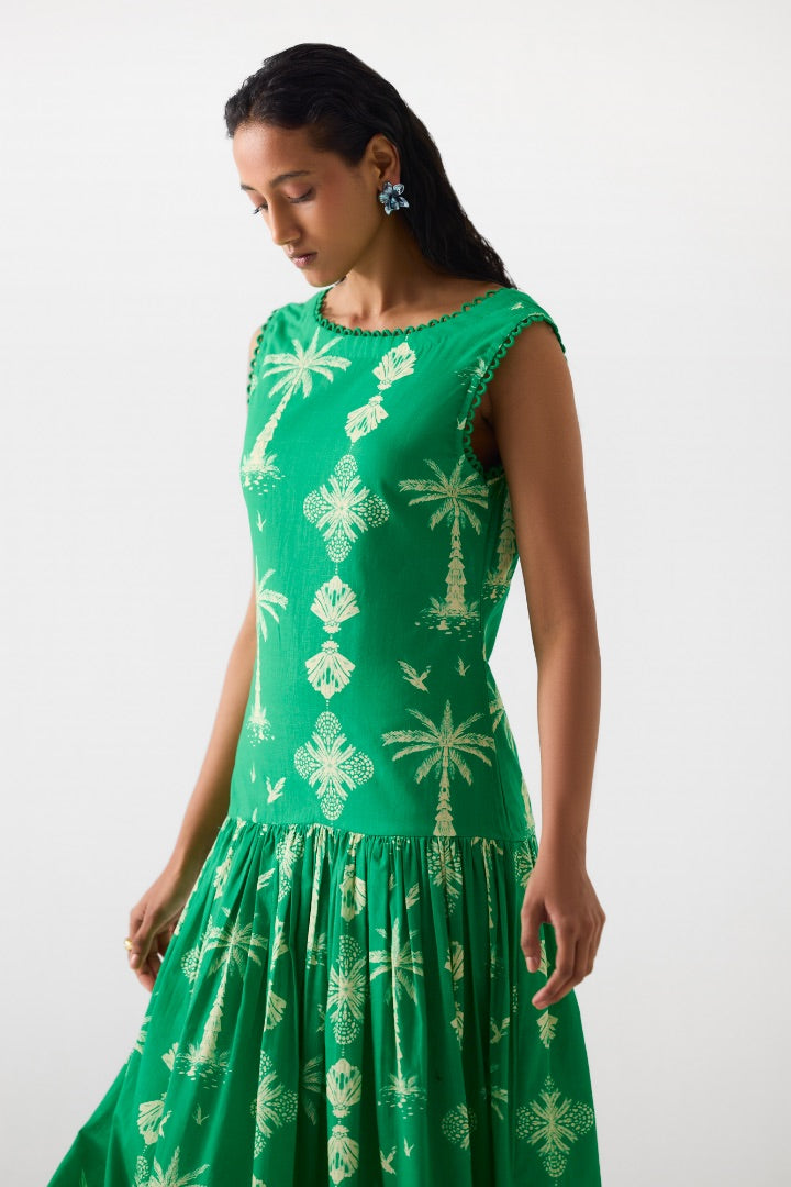Green Printed Long Dress | cotton | summer | spring | travel | resort