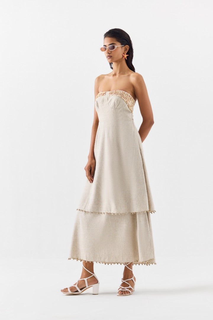 Beige Tiered Dress | Linen | Summer | Travel | Resort Wear