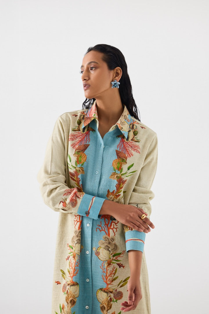 Mapusa Shirt Dress | blue | linen | print