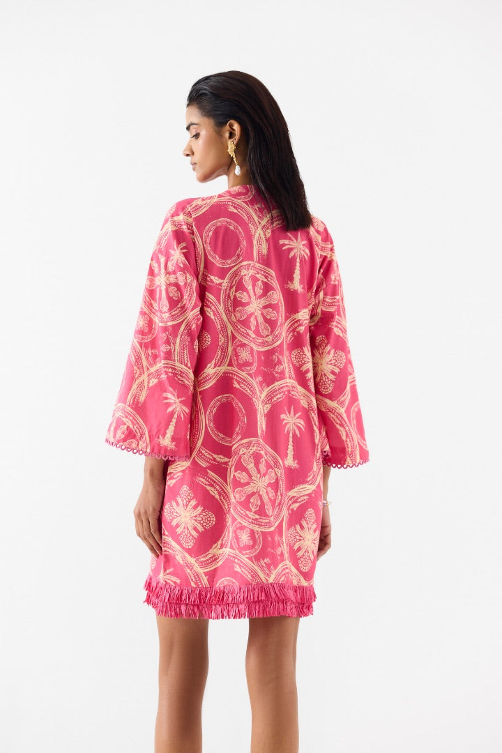 Pink Areca Palm Bell Sleeves Dress | Cotton | printed | summer | resort
