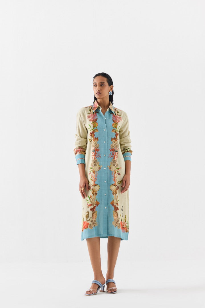 Mapusa Shirt Dress | blue | linen | print