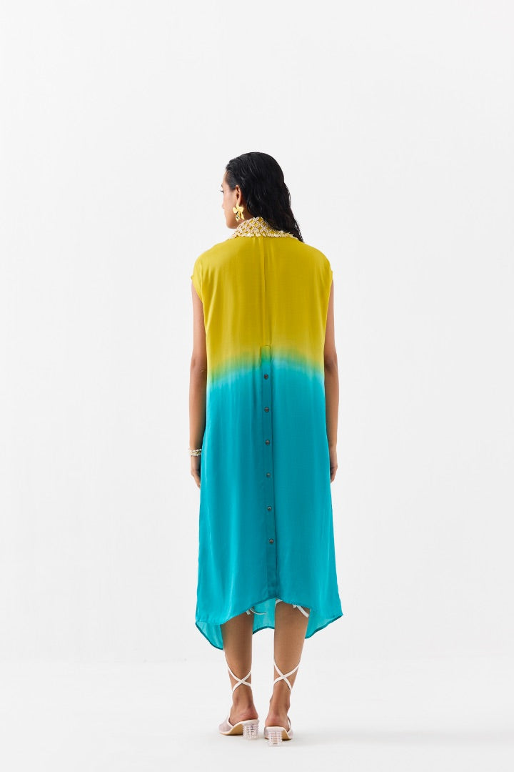 Yellow & Blue Knot Dress | Vegan Silk | Hand Embroidery
