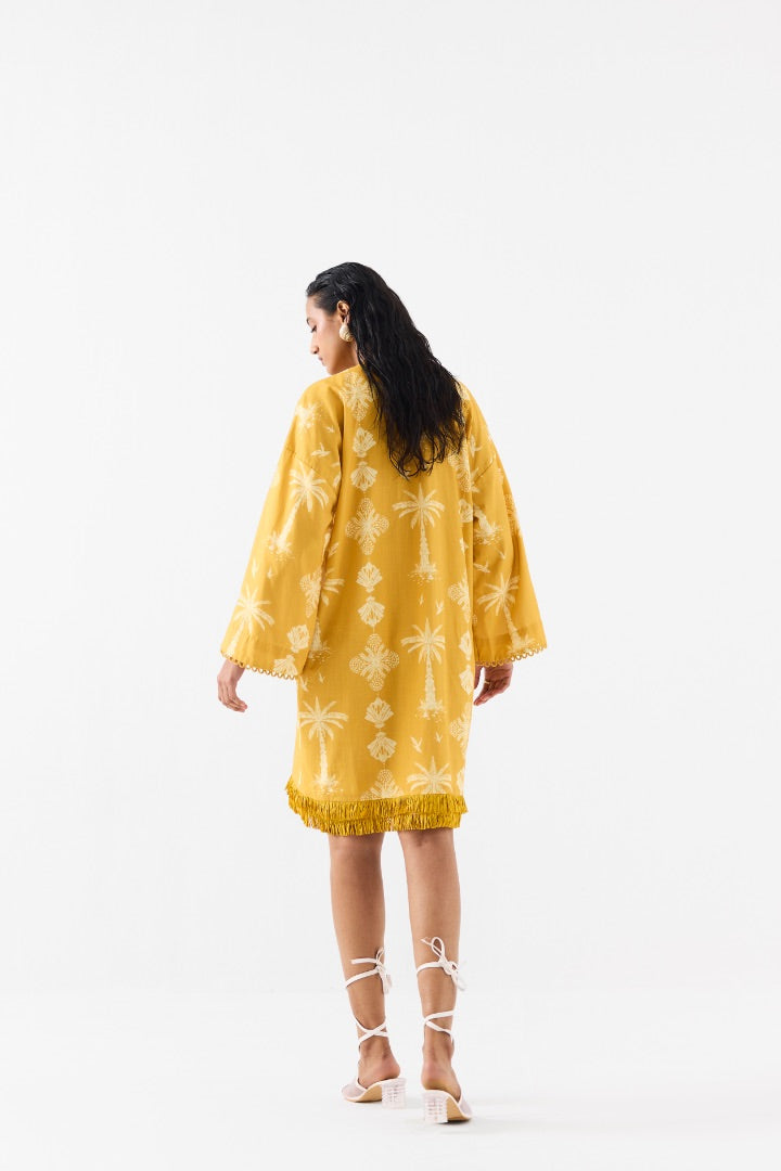 Yellow Palm Bell Sleeves Dress | Cotton | printed | summer | resort