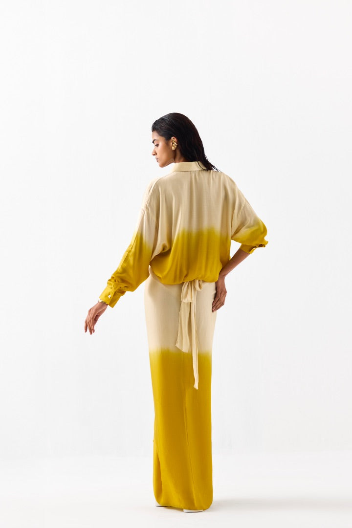 Mustard Shirt Draped Dress | tie-dye | summer | beach | beige | leheriya