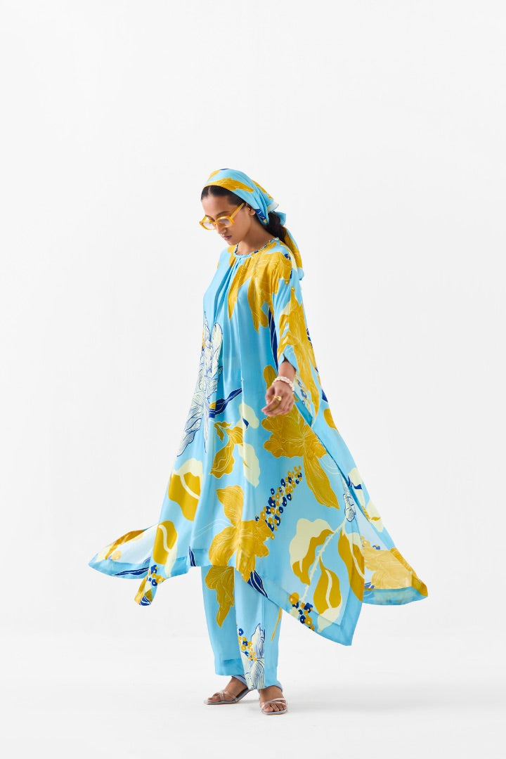 Blue Printed Kimono And Pants | Silk | Summer \ travel | resort
