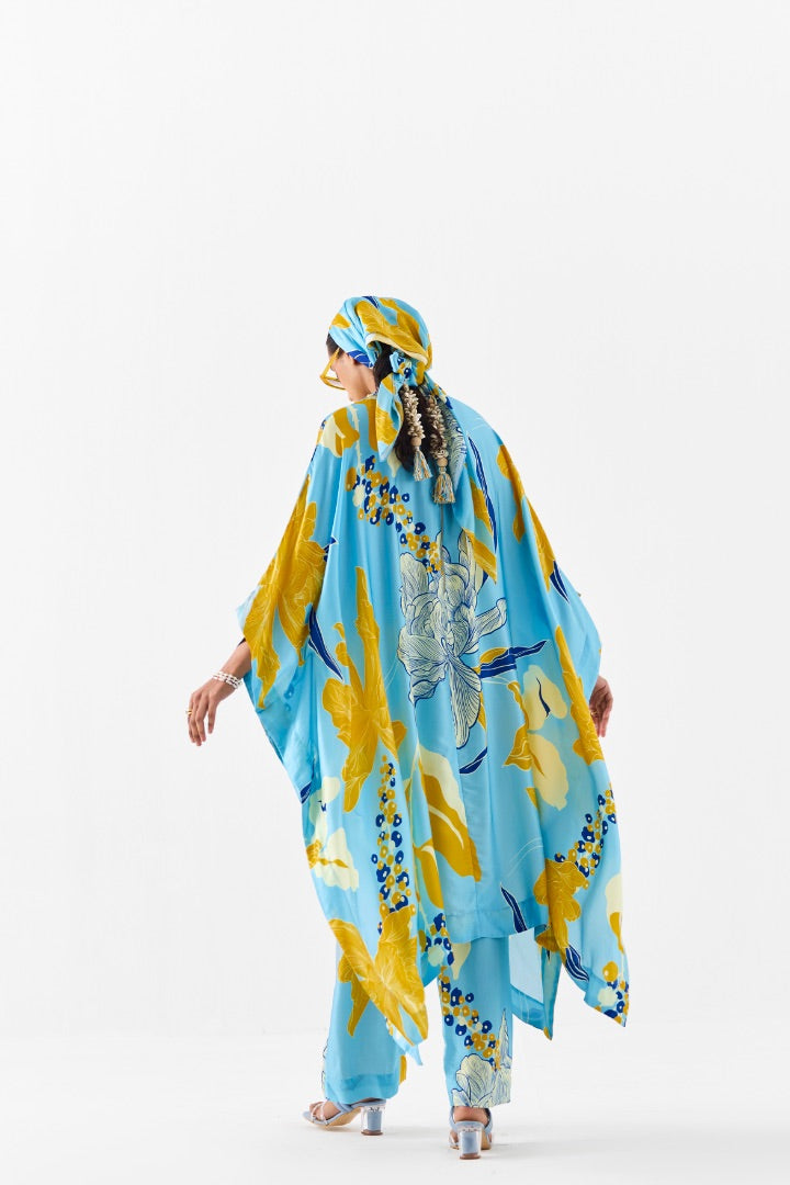 Blue Printed Kimono And Pants | Silk | Summer \ travel | resort
