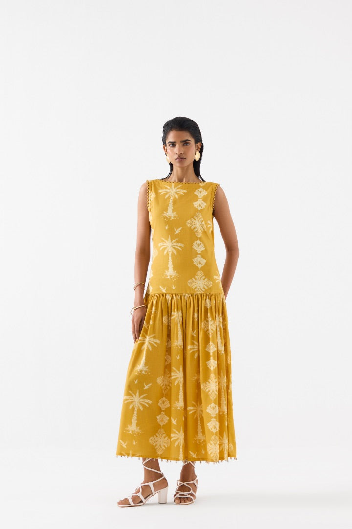 Yellow Printed Long Dress | cotton | summer | spring | travel | resort