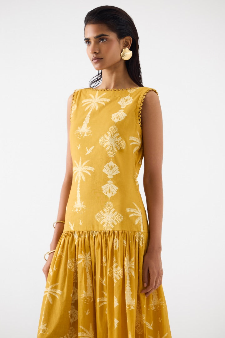 Yellow Printed Long Dress | cotton | summer | spring | travel | resort