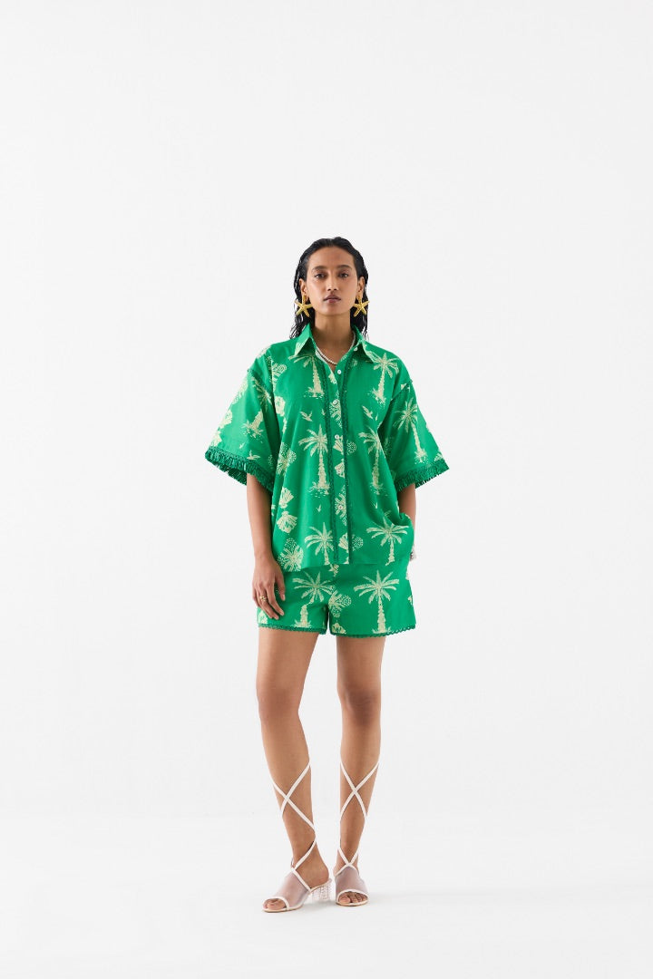 Green printed Shirt and Shorts Co-ord Set \ summer | cotton | travel