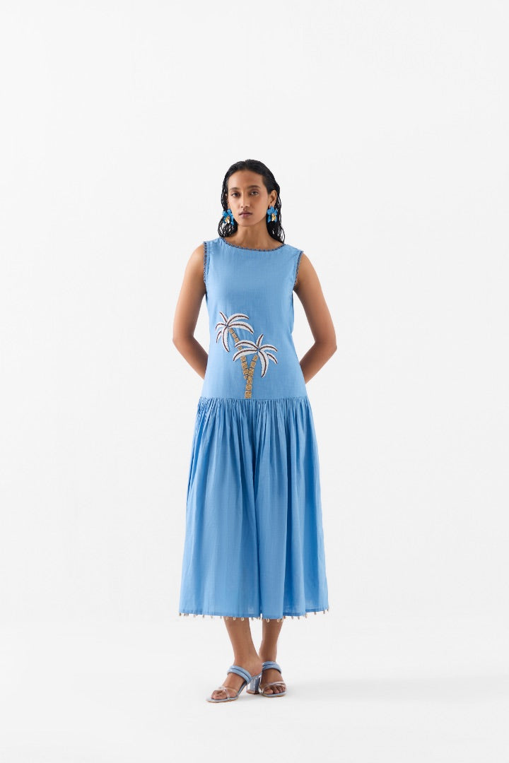 Blue Printed Long Dress | cotton | summer | spring | travel | resort