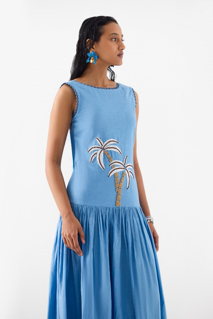 Blue Printed Long Dress | cotton | summer | spring | travel | resort