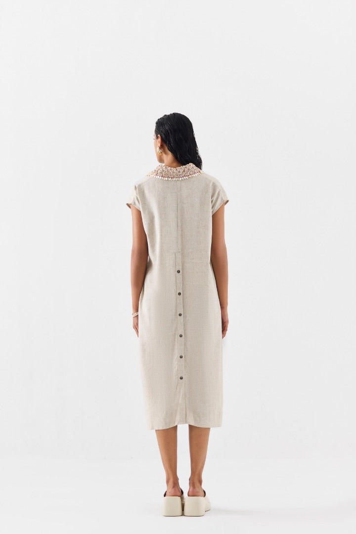 Natural Beige Knot Dress | Vegan Silk | Hand Embroidery