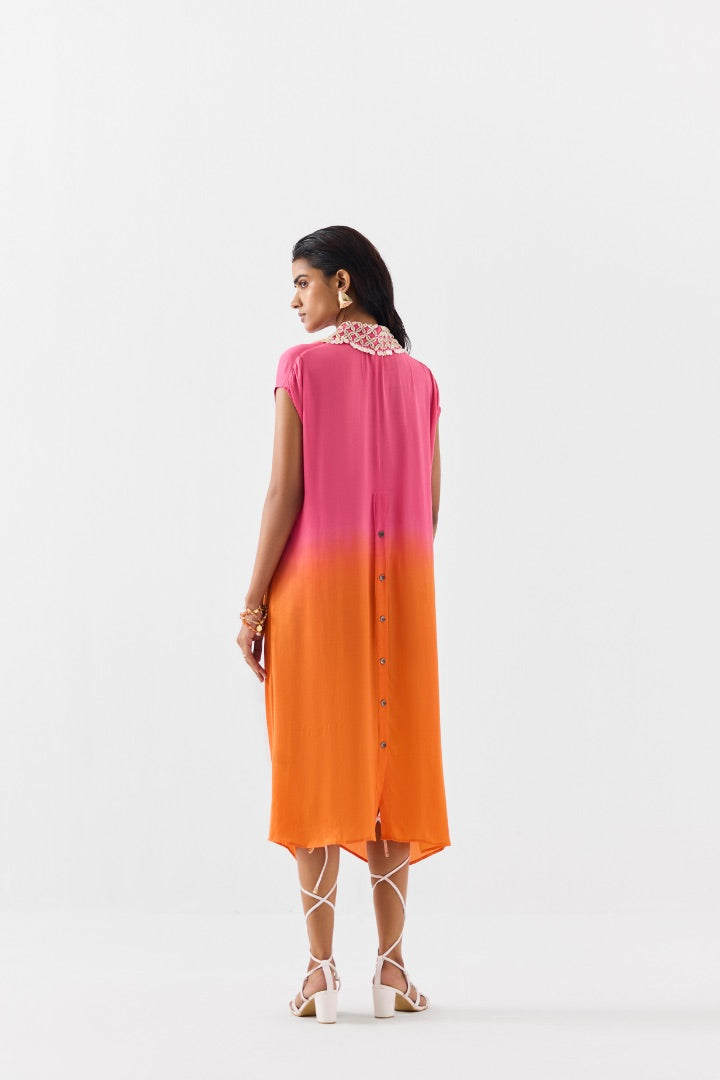 Pink & Orange Knot Dress | Vegan Silk | Hand Embroidery