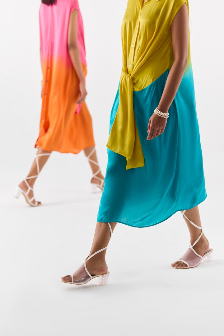 Pink & Orange Knot Dress | Vegan Silk | Hand Embroidery