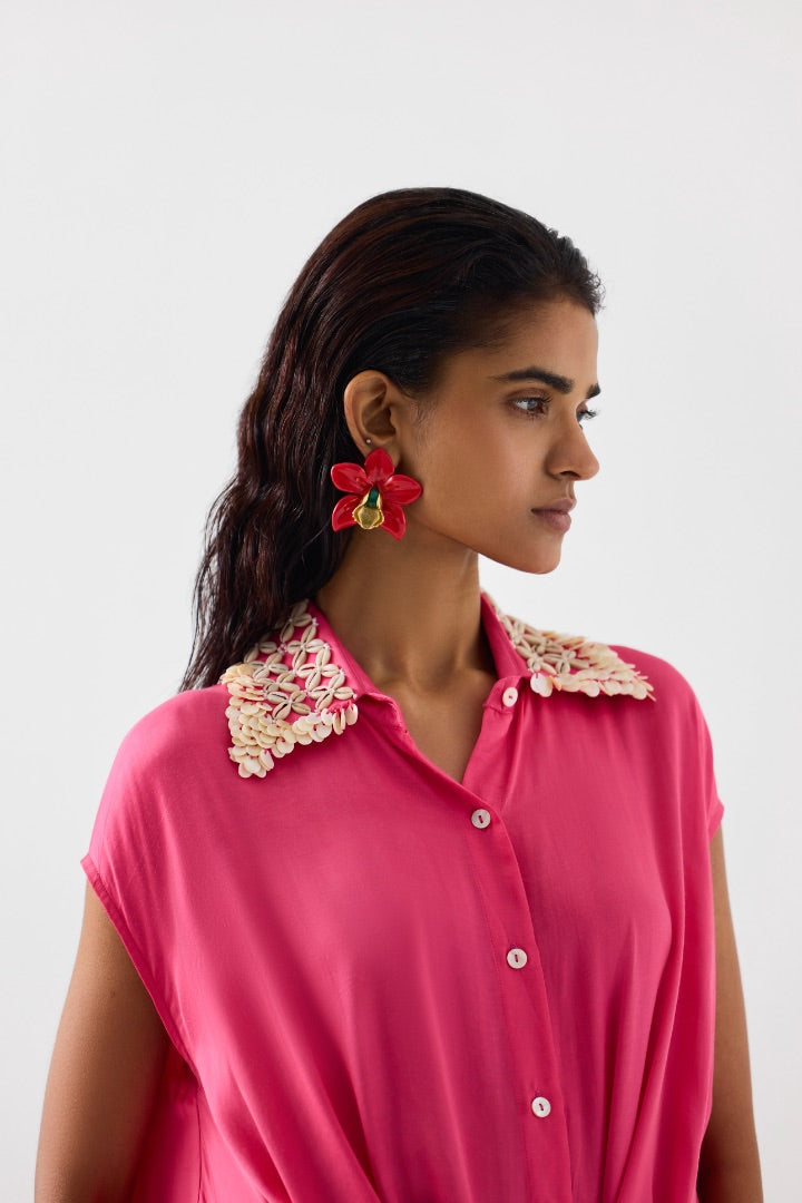 Pink & Orange Knot Dress | Vegan Silk | Hand Embroidery