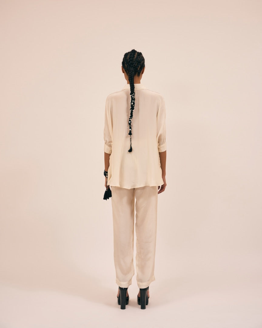 beige coord set | mirror work | silk