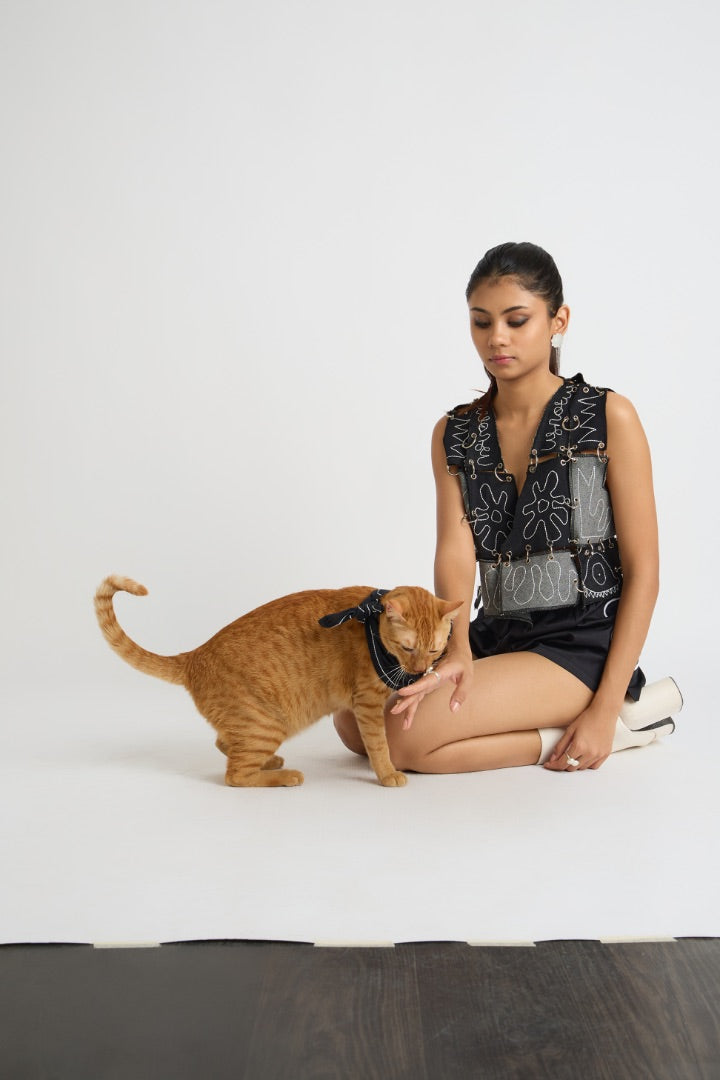 black denim embroidered vest
