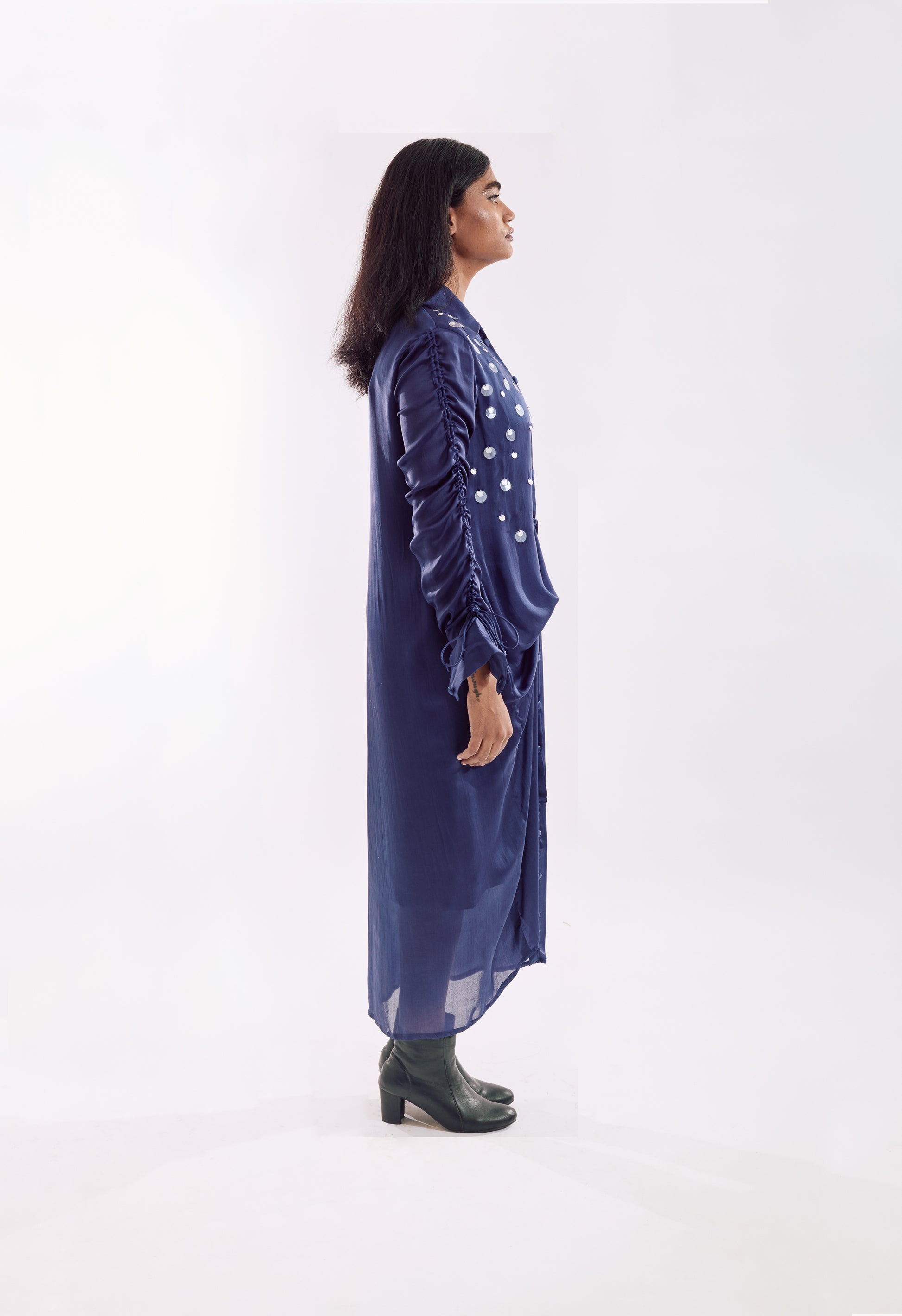 Draped_Sequin_Dress Indigo side