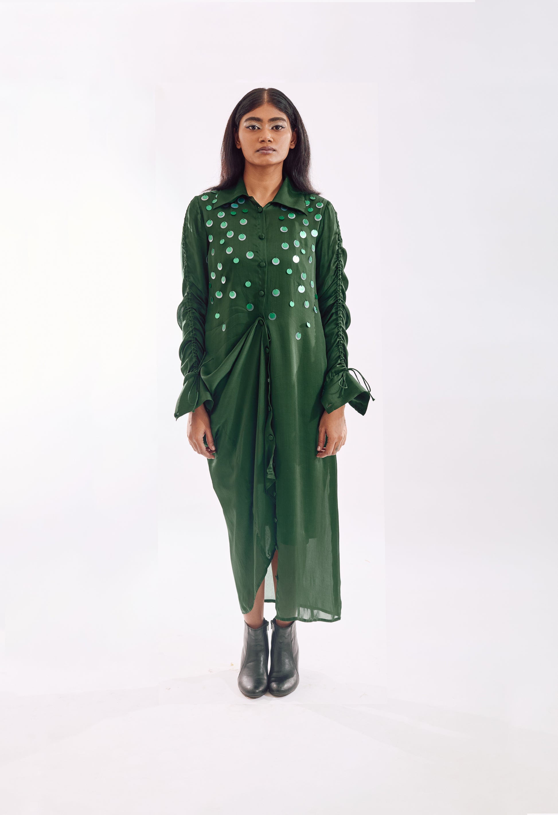 Green Draped_Sequin_Dress