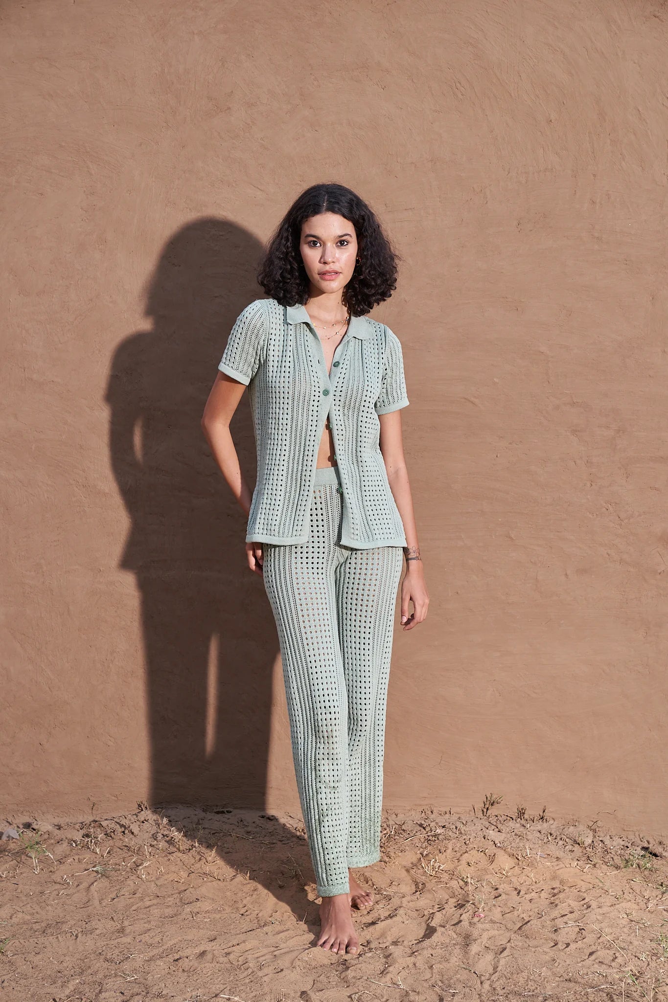 knitted coord set | green | cotton \ summer wear
