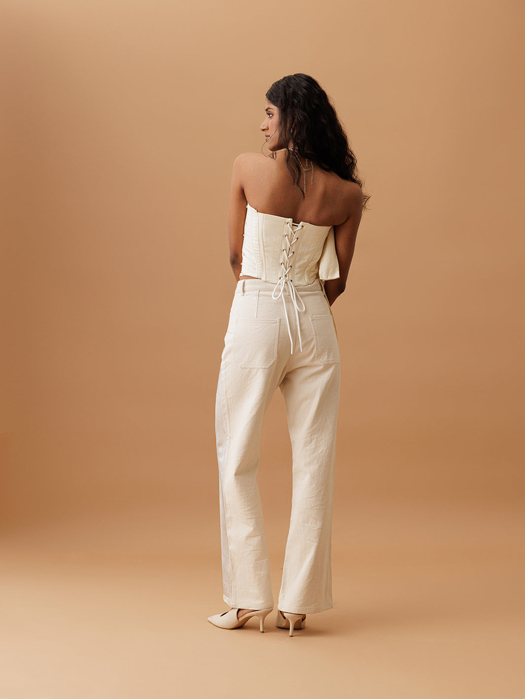off-white cotton pants | straight fit + corset